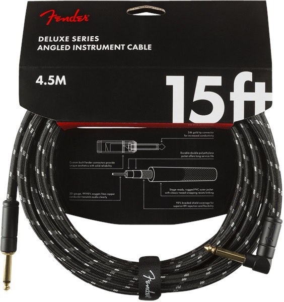 E-shop Fender Deluxe Series 15' Instrument Cable Black Tweed Angled