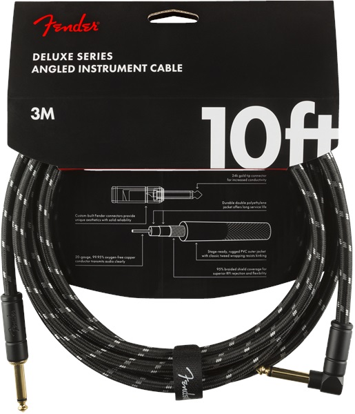 E-shop Fender Deluxe Series 10' Instrument Cable Black Tweed Angled