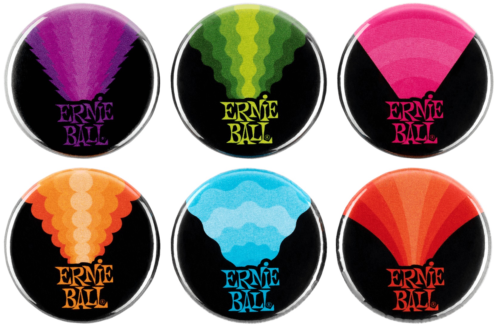 Ernie Ball Colors of Rock'N'Roll 1" Assorted Buttons 6pk