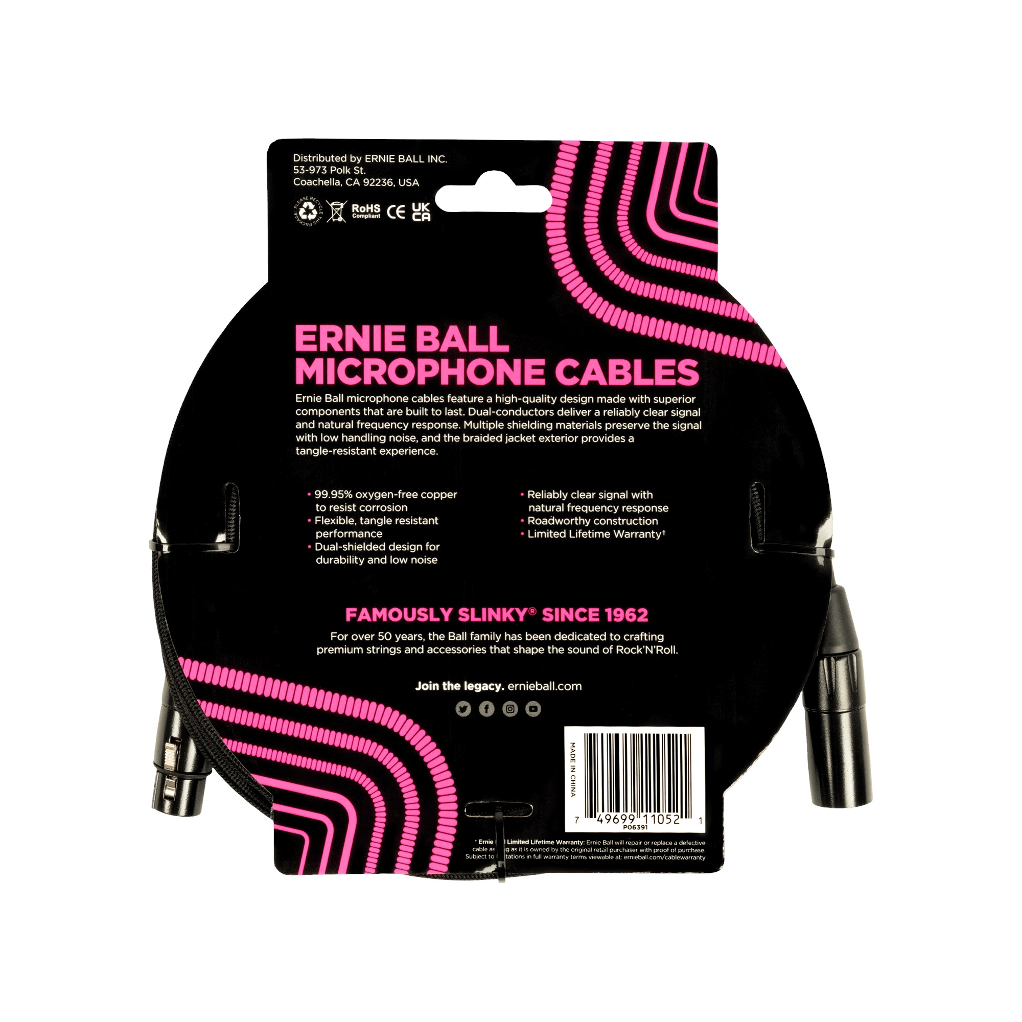 Ernie Ball 15′ Braided XLR Cable Black