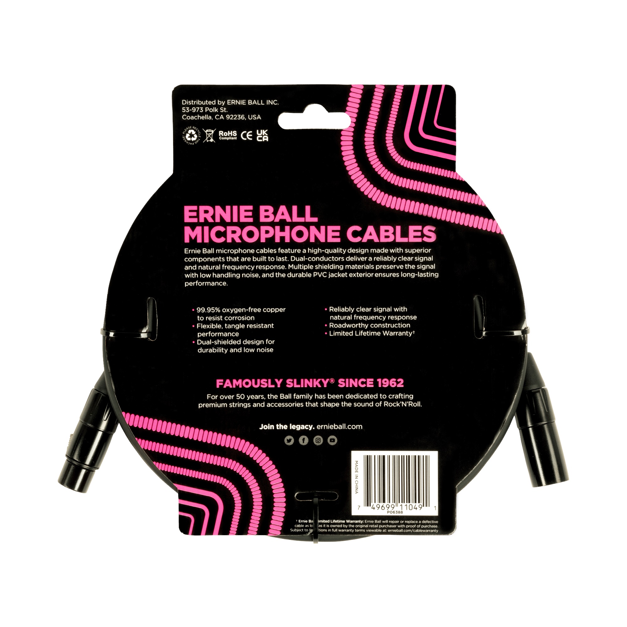 Ernie Ball 20′ XLR Cable Black