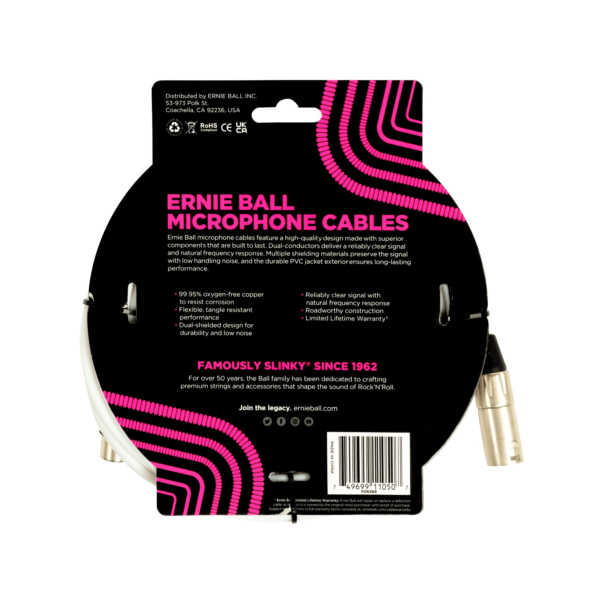 Ernie Ball 20′ XLR Cable White