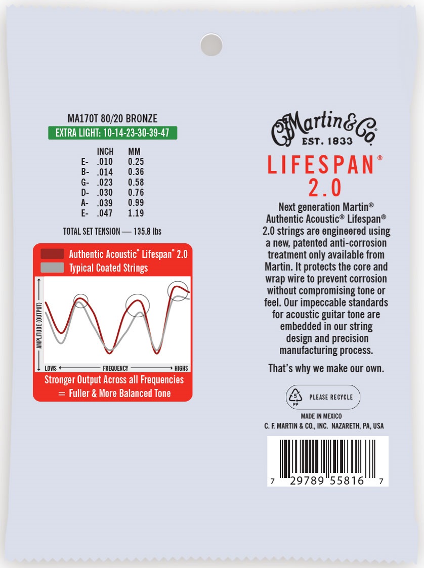 Martin Authentic Lifespan 2.0 80/20 Bronze Extra Light