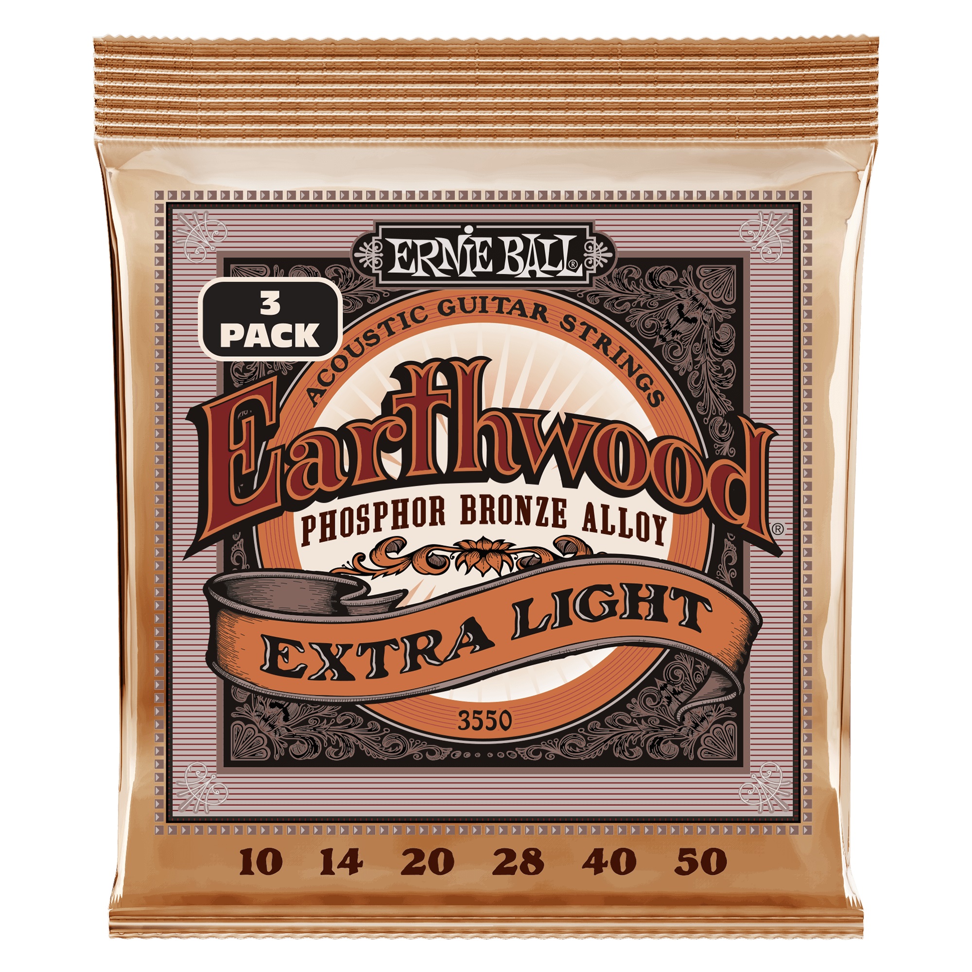E-shop Ernie Ball 3550 Earthwood Phosphor Bronze Extra Light 3 Pack