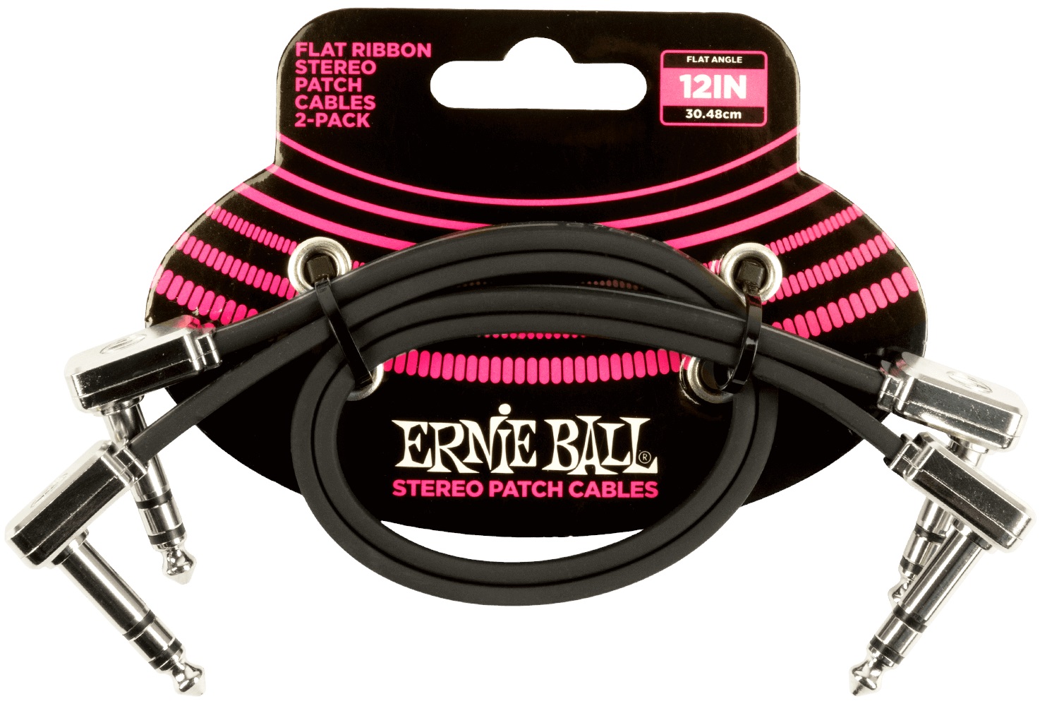 E-shop Ernie Ball Flat Ribbon Stereo Patch Cable 12" Black 2 Pack