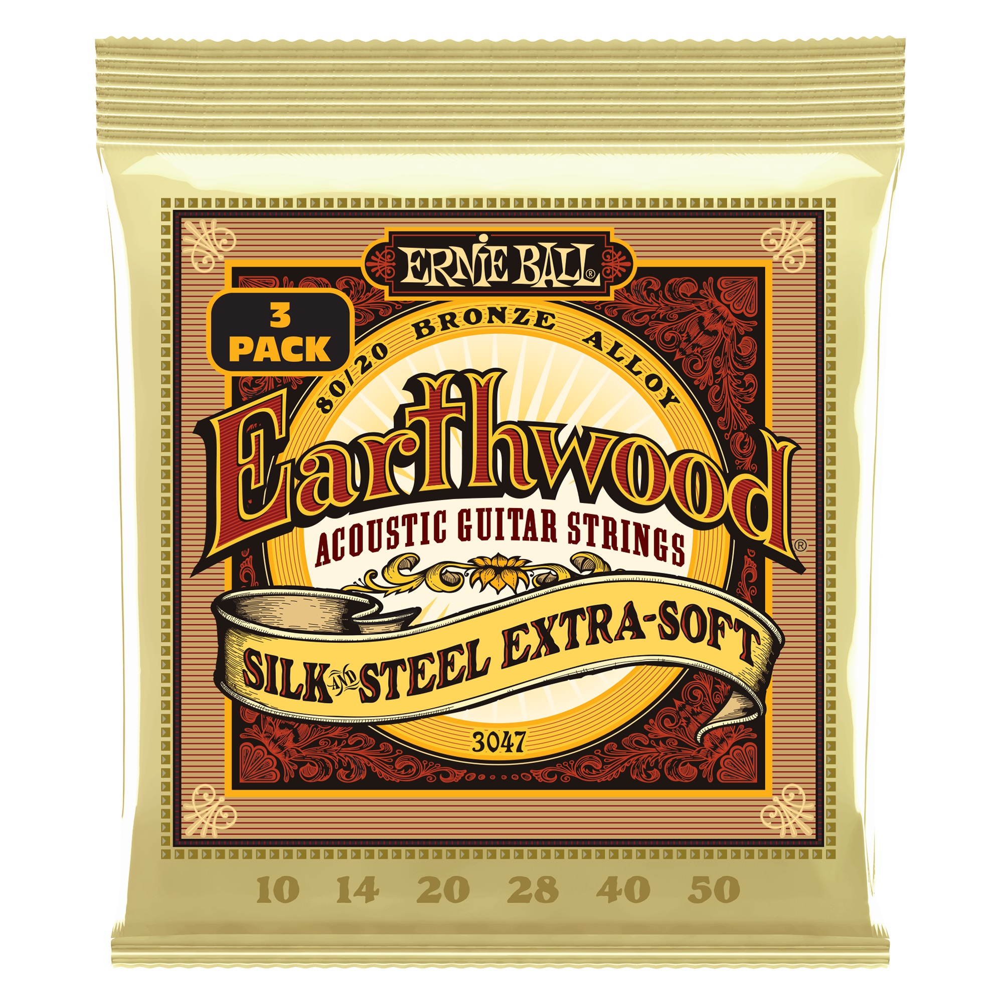 E-shop Ernie Ball 3047 Earthwood Silk & Steel Extra Soft 80/20 Bronze 3-Pack
