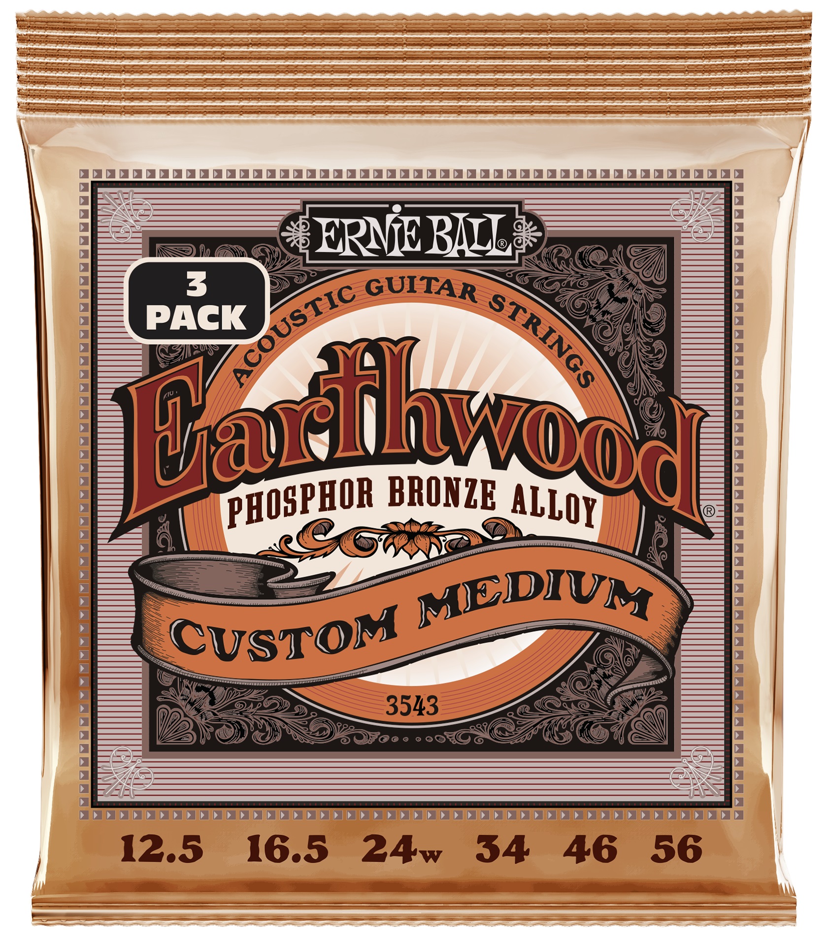E-shop Ernie Ball 3543 Earthwood Custom Medium Phosphor Bronze 3-Pack