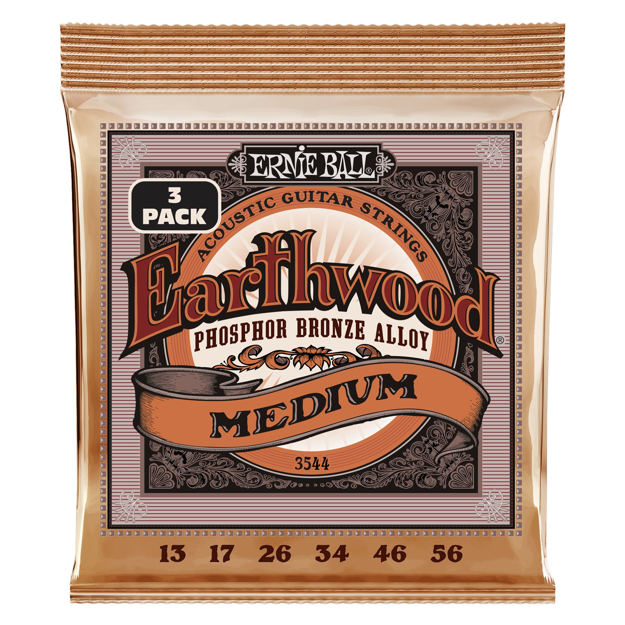 Ernie Ball 3544 Earthwood Medium Phosphor Bronze 3-Pack