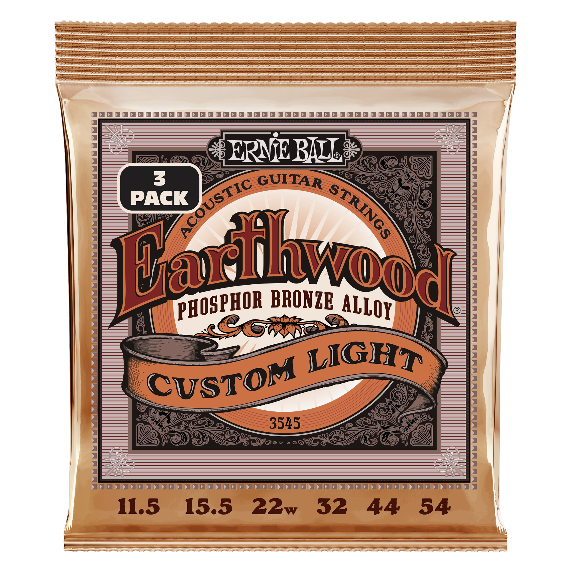 E-shop Ernie Ball 3545 Earthwood Custom Light Phosphor Bronze 3-Pack