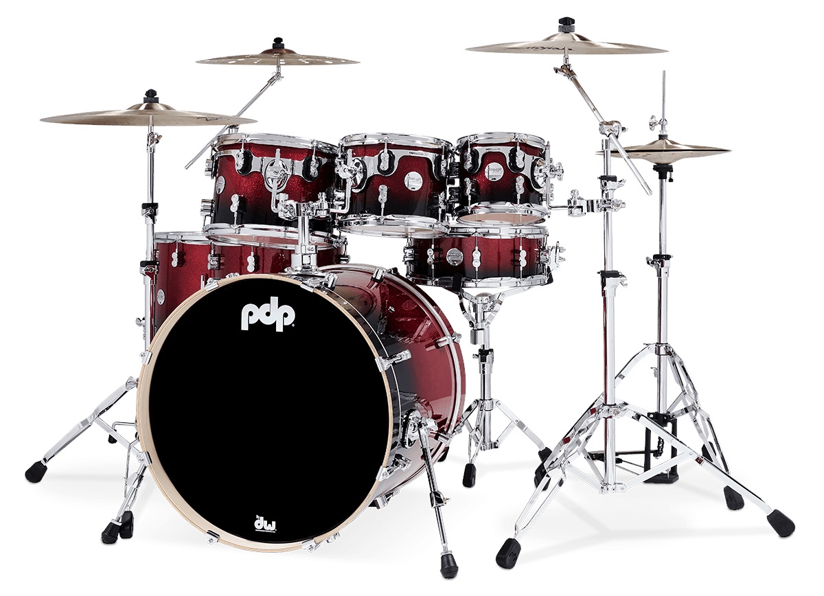 PDP Concept Maple 7 Piece Red to Black Fade Sparkle Laquer