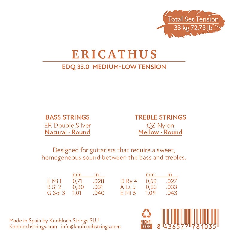 Knobloch ERITHACUS Double Silver QZ Nylon Medium-Low Tension 33.0