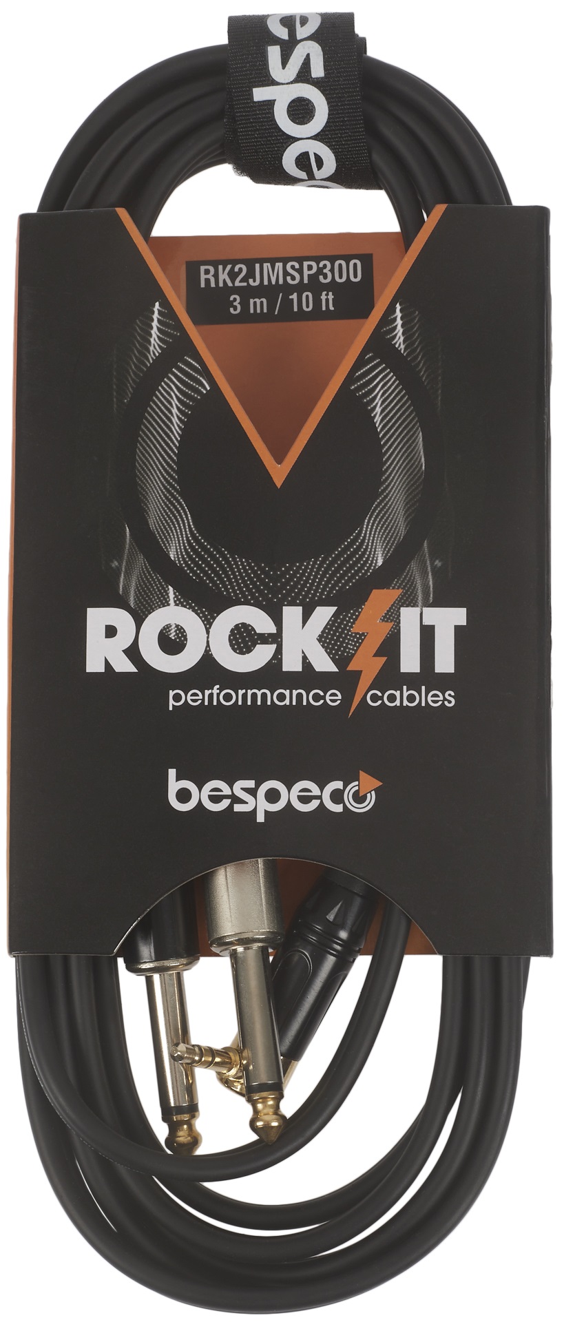 E-shop Bespeco ROCKIT Interlink Cable Jack 3,5 TRS M 90° - 2x Jack TS 3 m