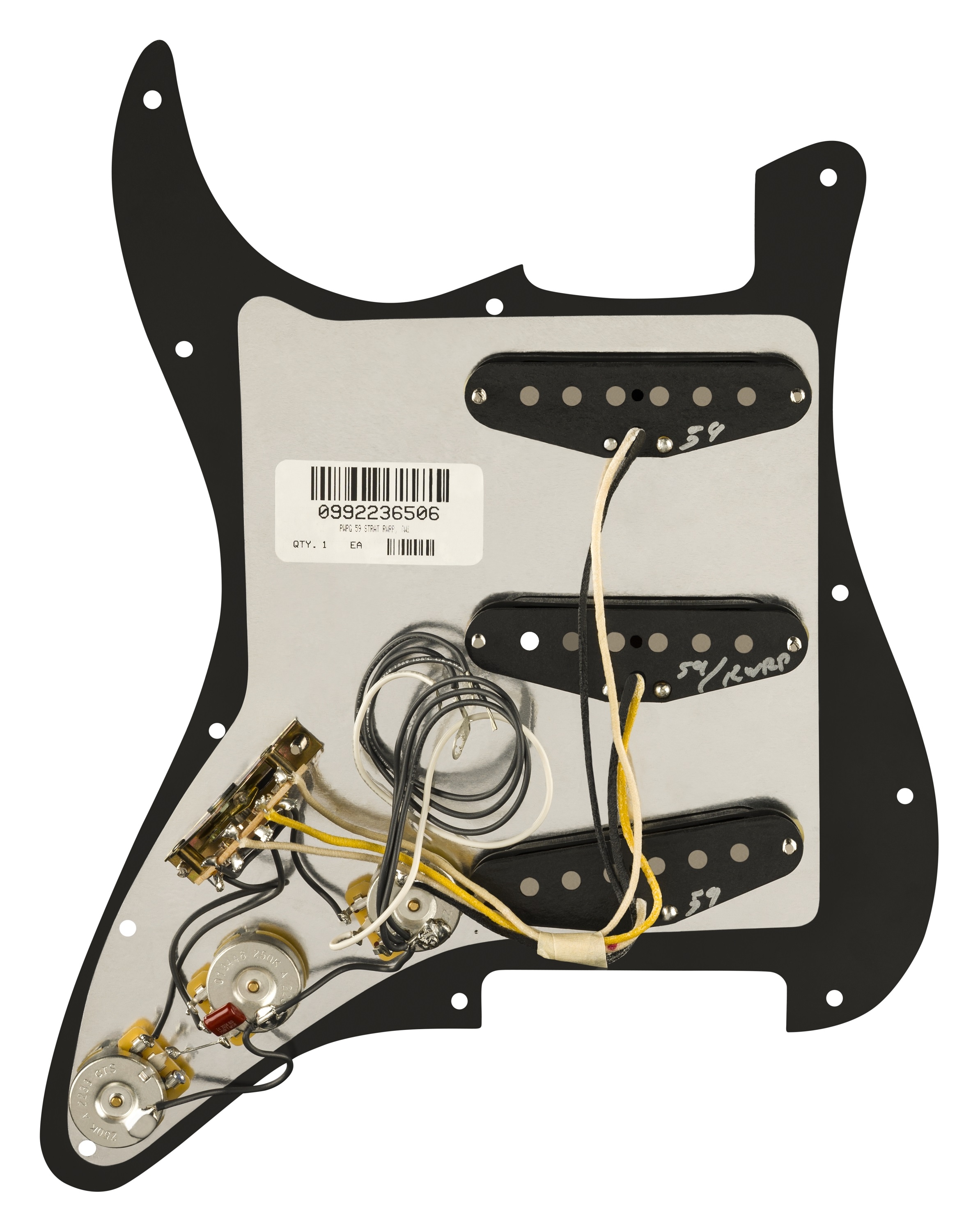 Fender Pre-Wired Strat Pickguard, Pure Vintage '59 w/RWRP Middle, Blac