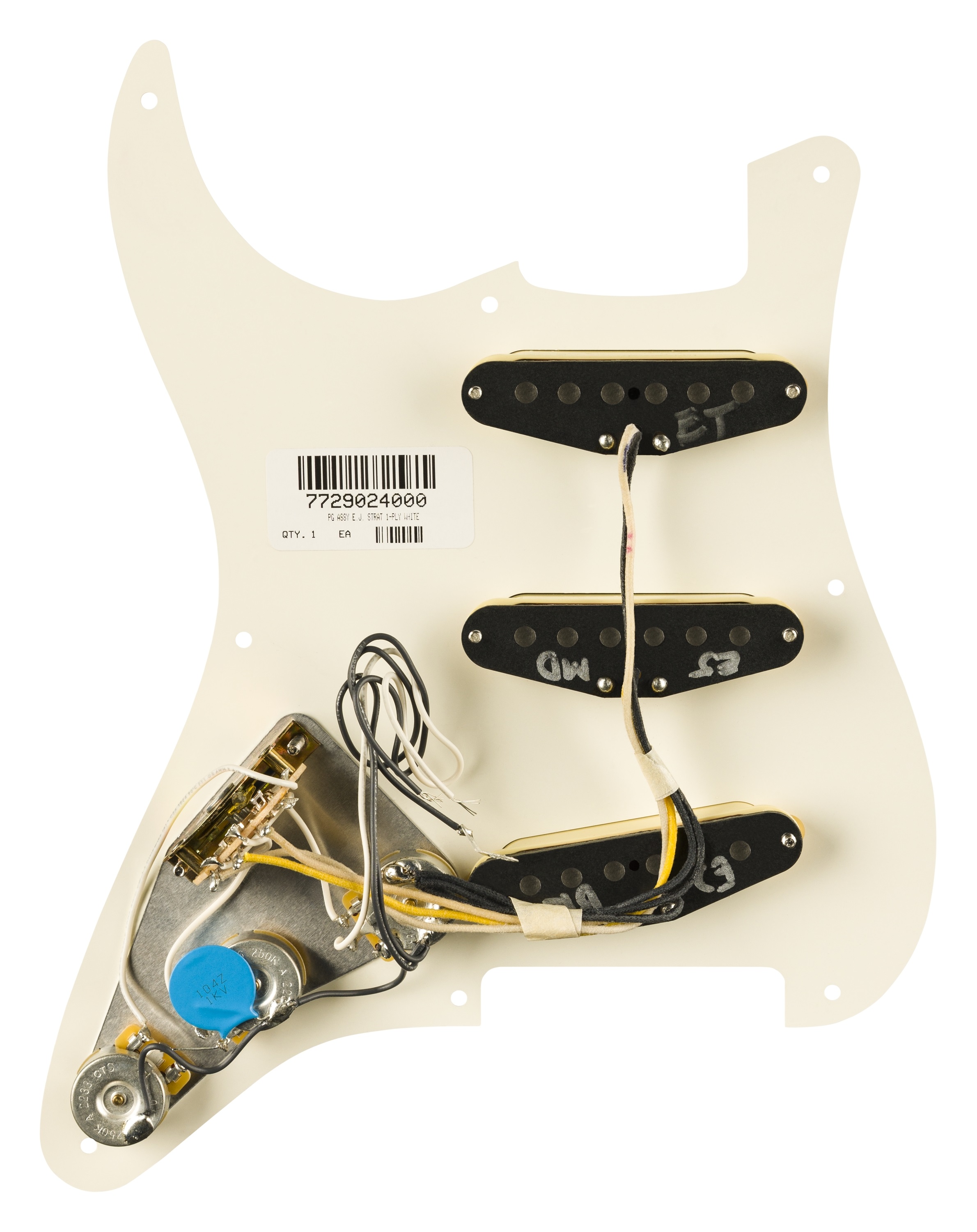 Fender Pre-Wired Strat Pickguard, Eric Johnson Signature, Parchment 8