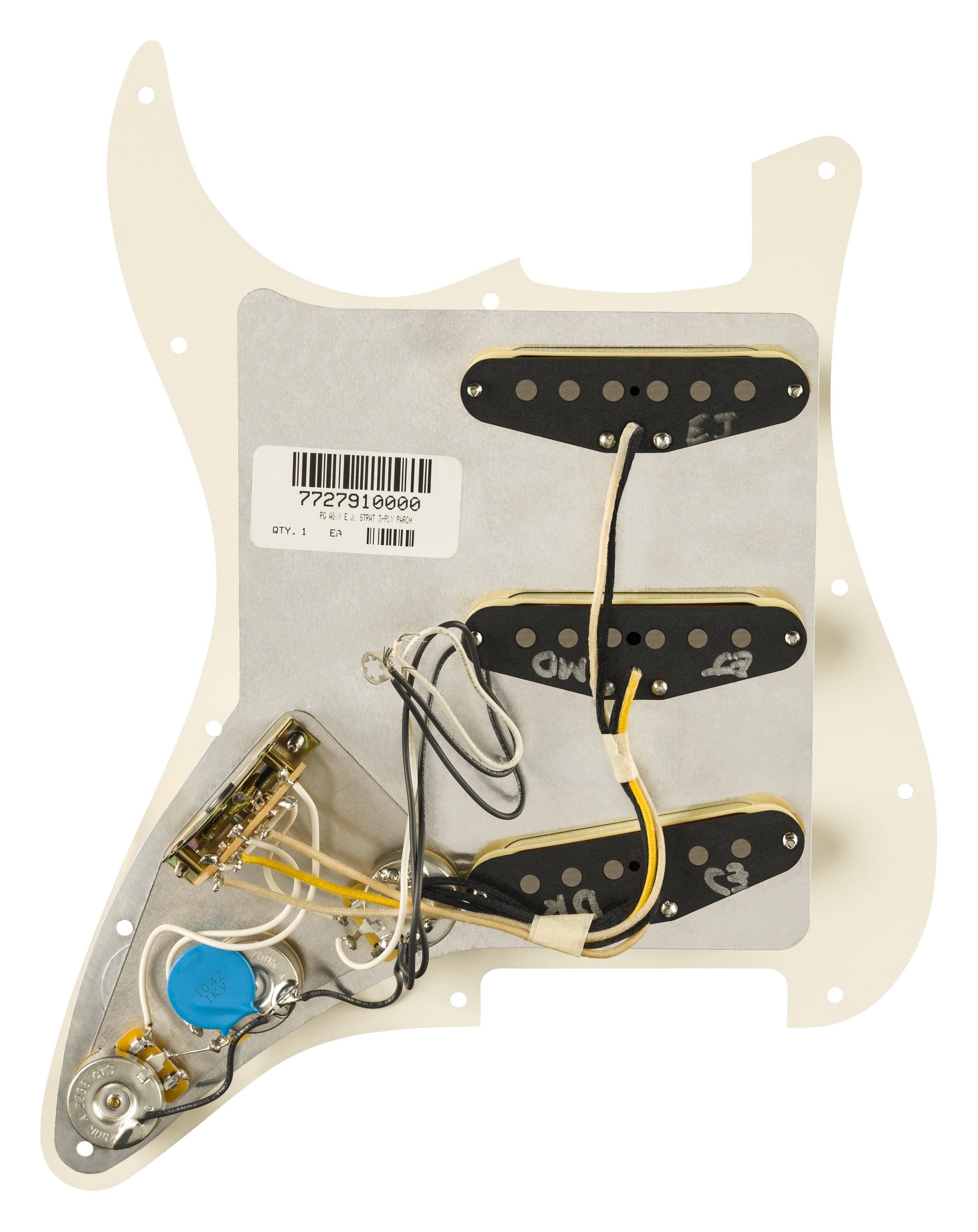 Fender Pre-Wired Strat Pickguard, Eric Johnson Signature, Parchment 11