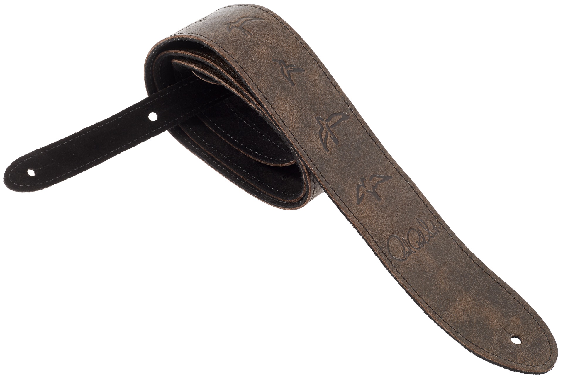 E-shop PRS 2" Leather Strap, Embossed Birds, Worn Black