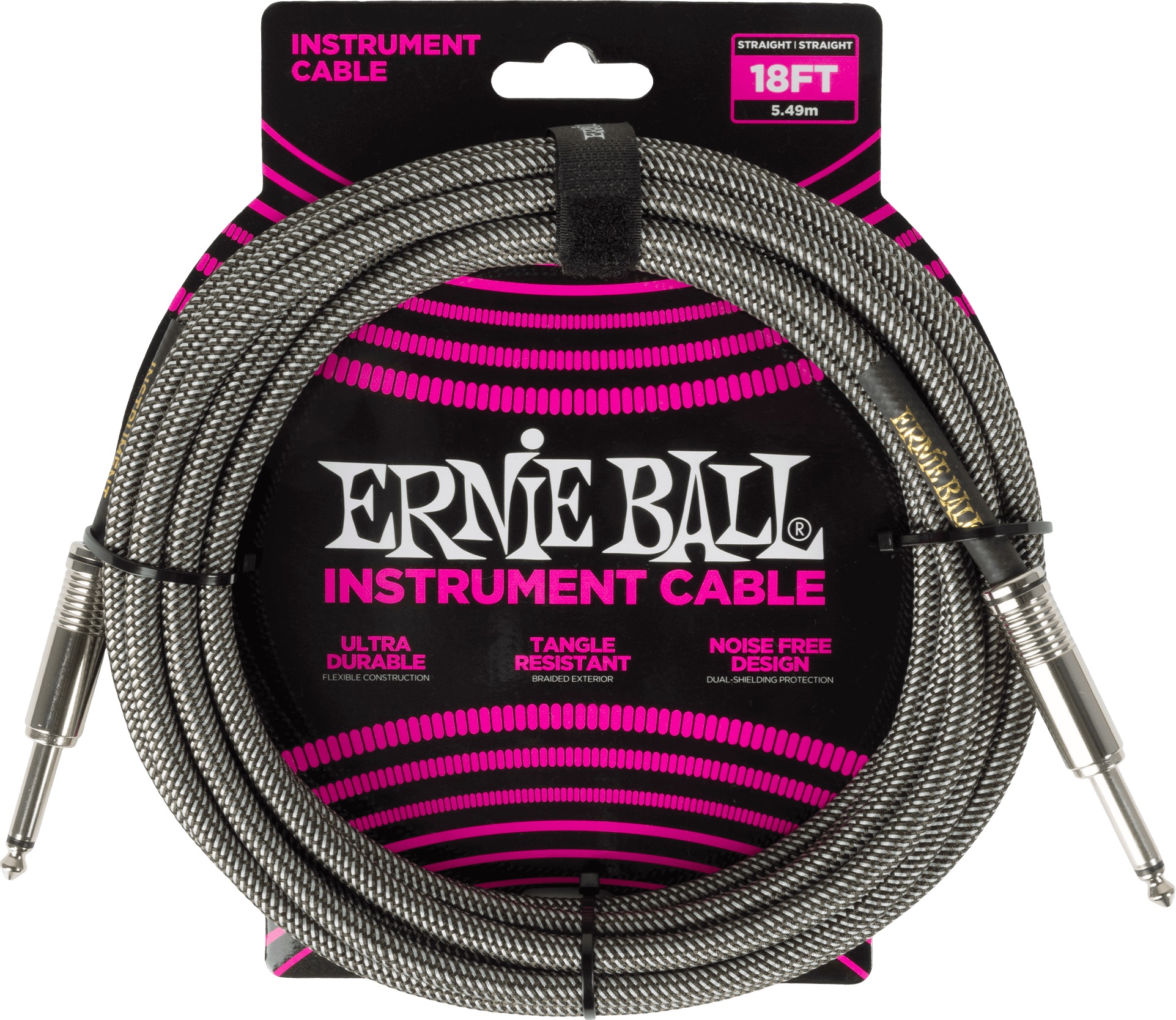 E-shop Ernie Ball Braided Instrument Cable Straight/Straight 18ft - Silver Fo