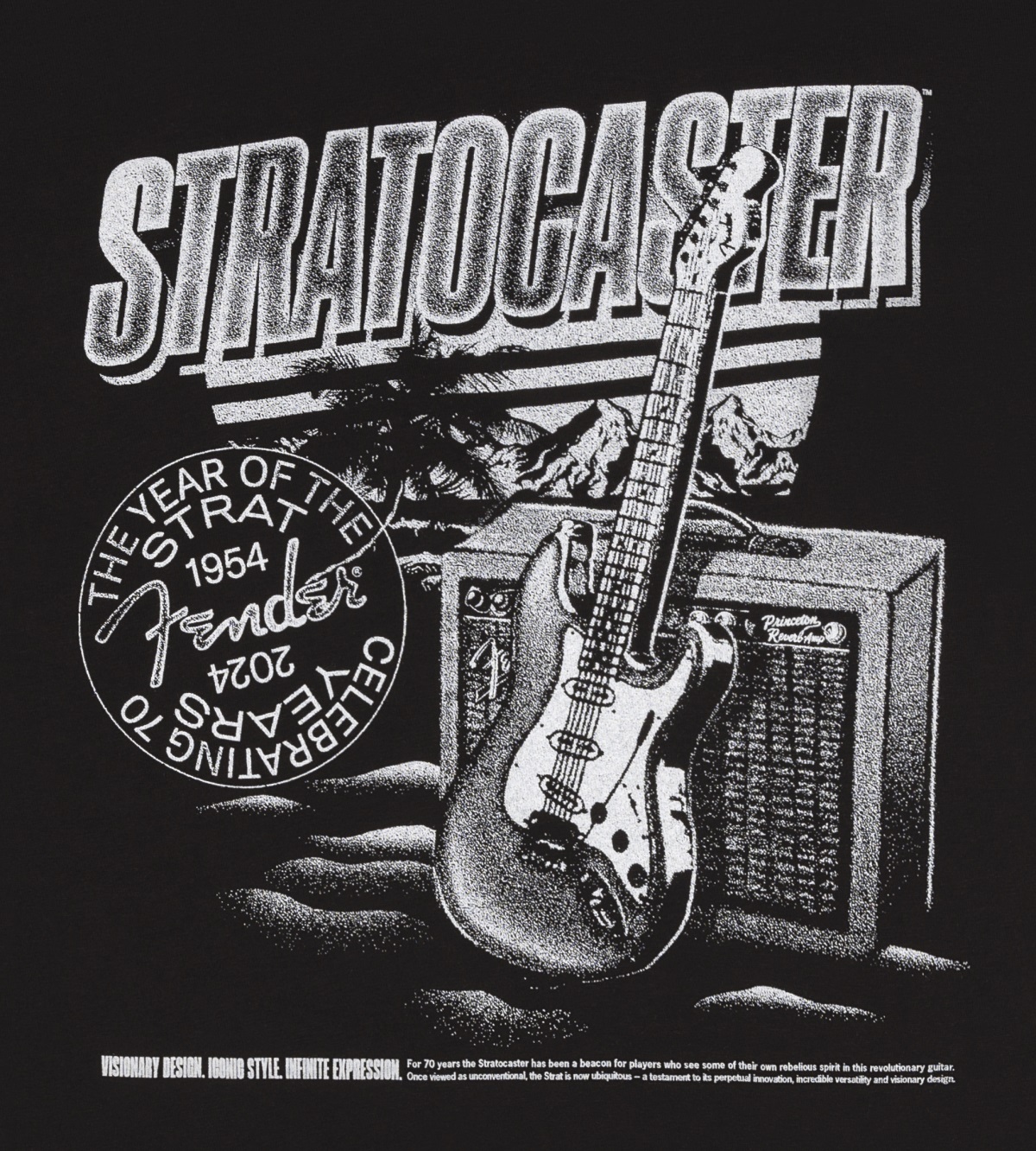 Fender Strat 70th Anniversary, Tee, Black, XL