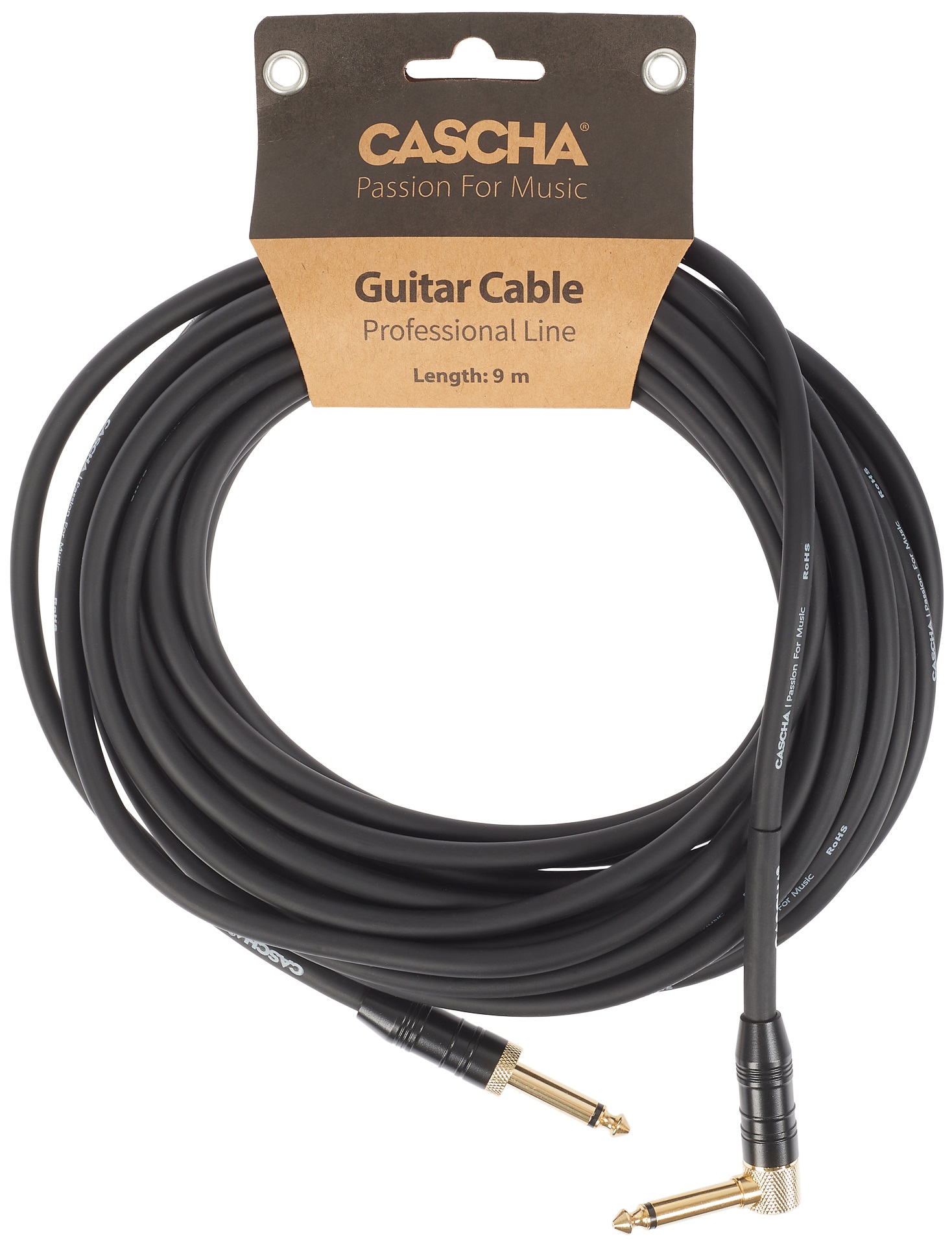 Cascha Professional Line Guitar Cable, Angled, Black, 9 m