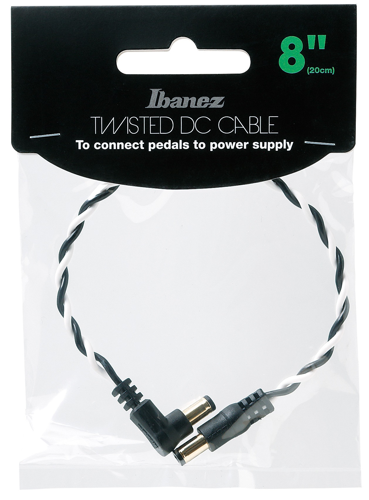 Ibanez Twisted DC Cable Black & White, Length: 8" Straight & Angled Pl