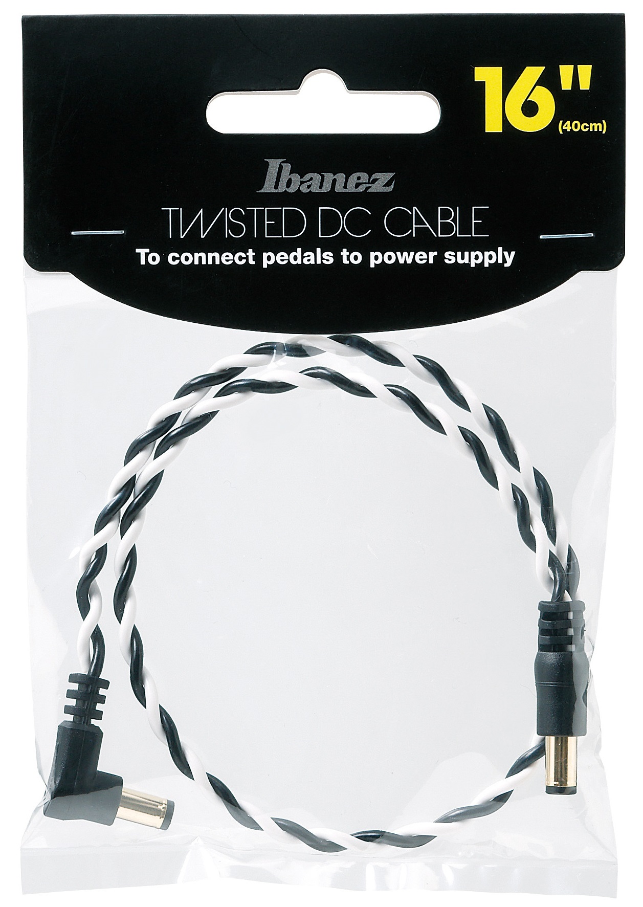 Ibanez Twisted DC Cable Black & White, Length: 16" Straight & Angled P