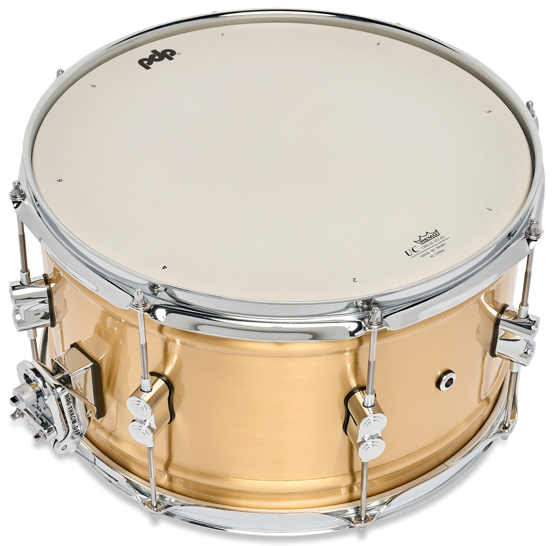 PDP 14" x 8" Concept Metal Satin Brushed Brass Snare Drum – Obrázok 4