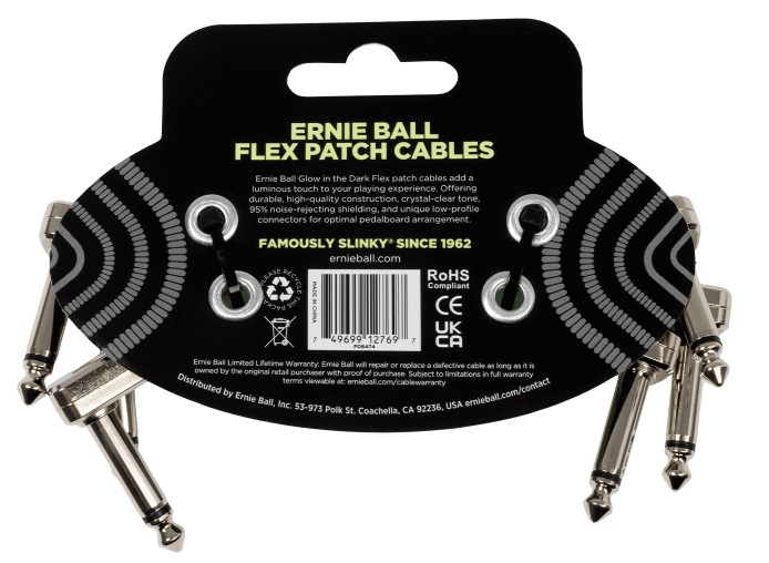 Ernie Ball Flex Patch Cable 3in - Glow in Dark - 3 Pack
