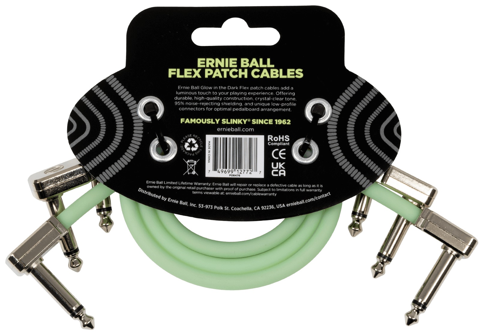 Ernie Ball Flex Patch Cable 12in - Glow in Dark - 3 Pack