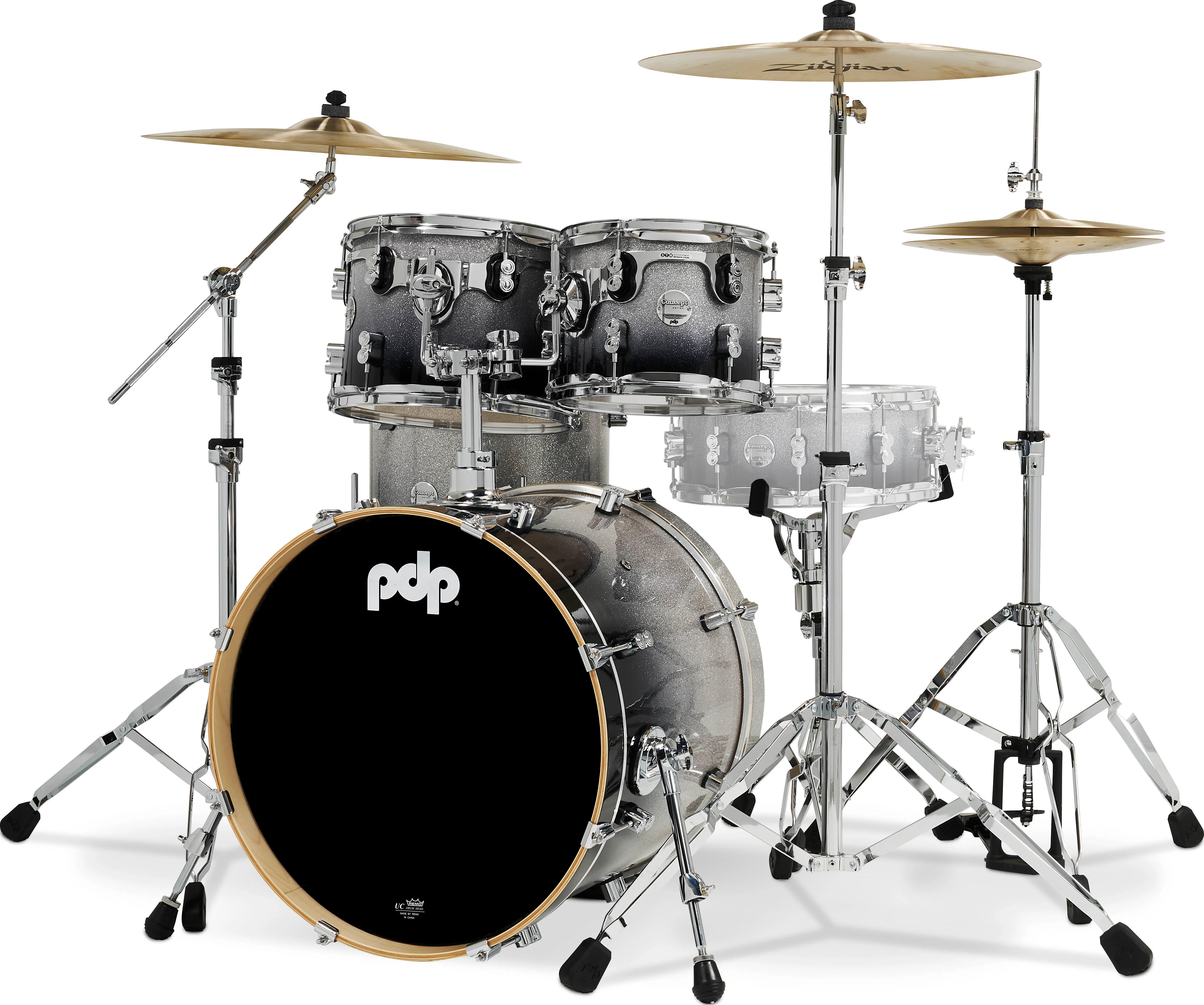 PDP Concept Maple 4 Piece Studio Set Silver to Black Fade Laquer