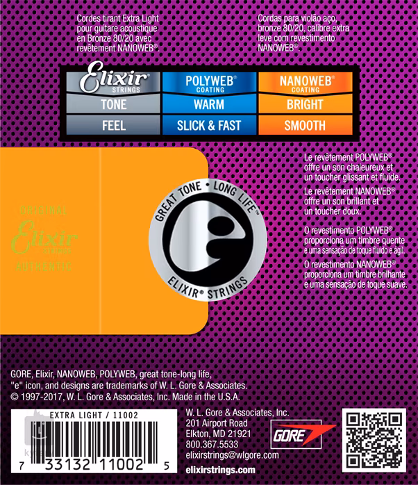 Elixir Nanoweb 80/20 Bronze Extra Light - Stahlseiten für akustische Gitarre