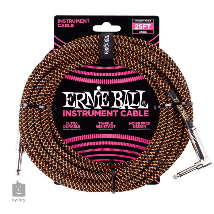 Ernie Ball 25' Braided Cable Black/Orange - Instrumentenkabel
