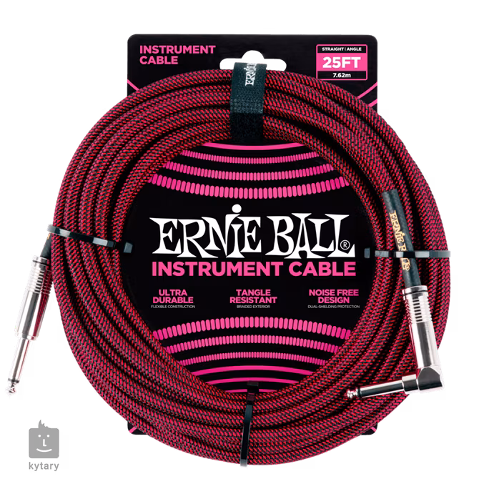 Ernie Ball 25' Braided Cable Black/Red - Instrumentenkabel