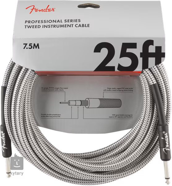 Fender Professional Series 25' Instrument Cable White Tweed - Instrumentenkabel