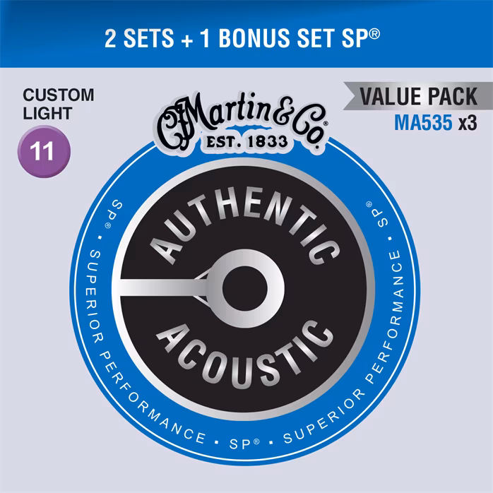 Martin Authentic SP 92/8 Phosphor Bronze Custom Light - Limited 3 Packs - Stahlseiten für akustische Gitarre