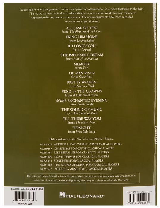 MS Broadway Songs for Classical Players - Flute - Noten für Querflöte