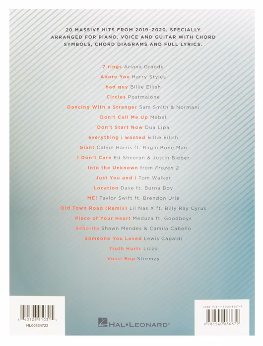 MS Chart Hits of 2019-2020 - Noten für Klavier und Guitarre