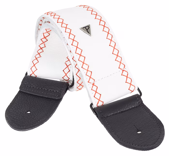 Perri's Leathers Fancy Stitch White & Red - Gitarrengurt