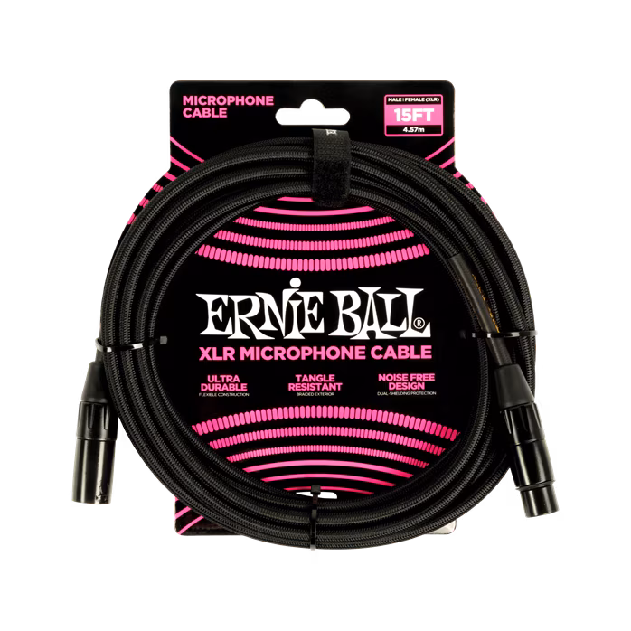 Ernie Ball 15' Braided XLR Cable Black - Mikrofonkabel