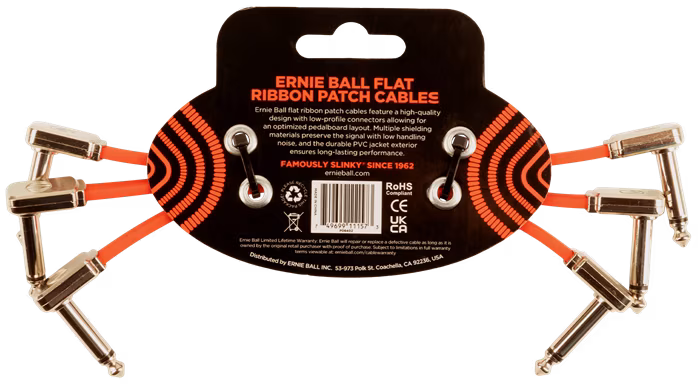 Ernie Ball 6" Flat Ribbon Patch Cable Red 3-Pack - Verbindungskabel