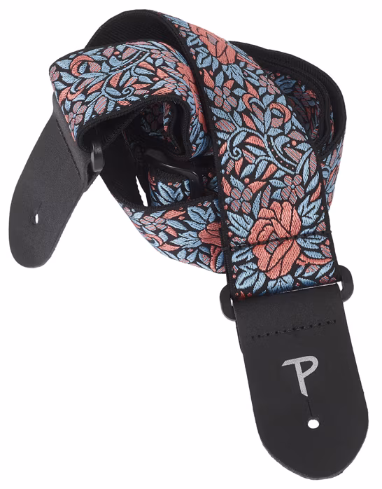 Perri's Leathers Jacquard Strap Blue And Red Flower - Gitarrengurt