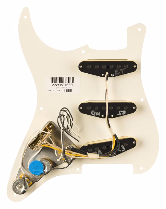 Fender Pre-Wired Strat Pickguard, Eric Johnson Signature, Parchment 8 Hole PG - Tonabnehmer-Set für E-Gitarre