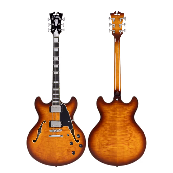 D'Angelico Premier DC Double Cutaway Stop-Bar Tailpie CE Dark ICEd Tea Burst - Semiakustische Gitarre