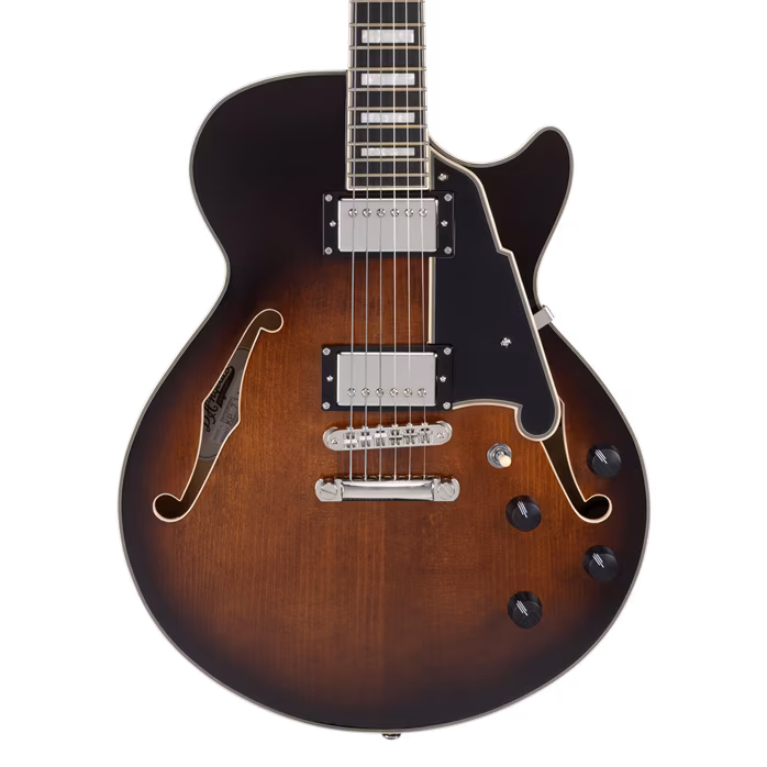 D'Angelico Premier SS Single Cutaway Stop-Bar Tailpie CE Brown Burst - Semiakustische Gitarre