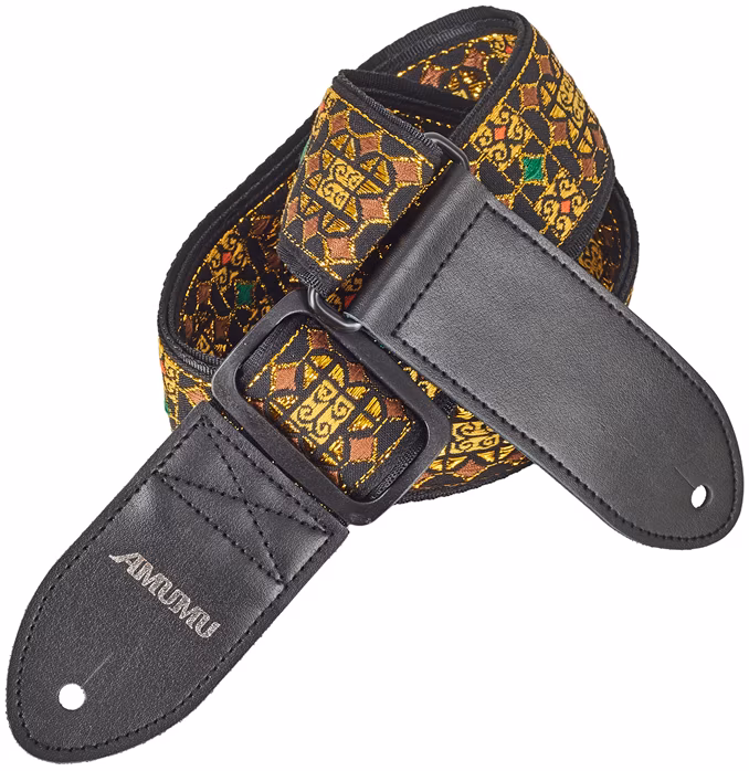 Amumu Shiny Gold Thread Embroidery Strap - Gitarrengurt