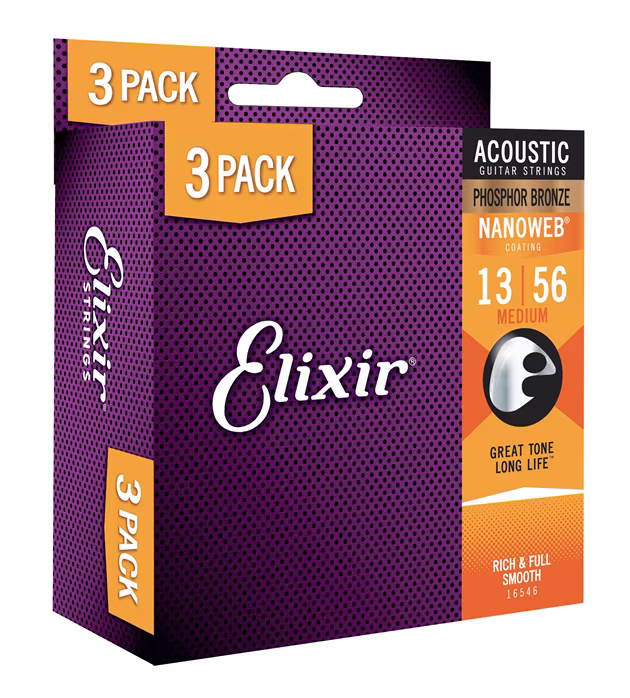 Elixir Nanoweb Phosphor Bronze Medium 3-Pack (ausgepackt) - Stahlseiten für akustische Gitarre