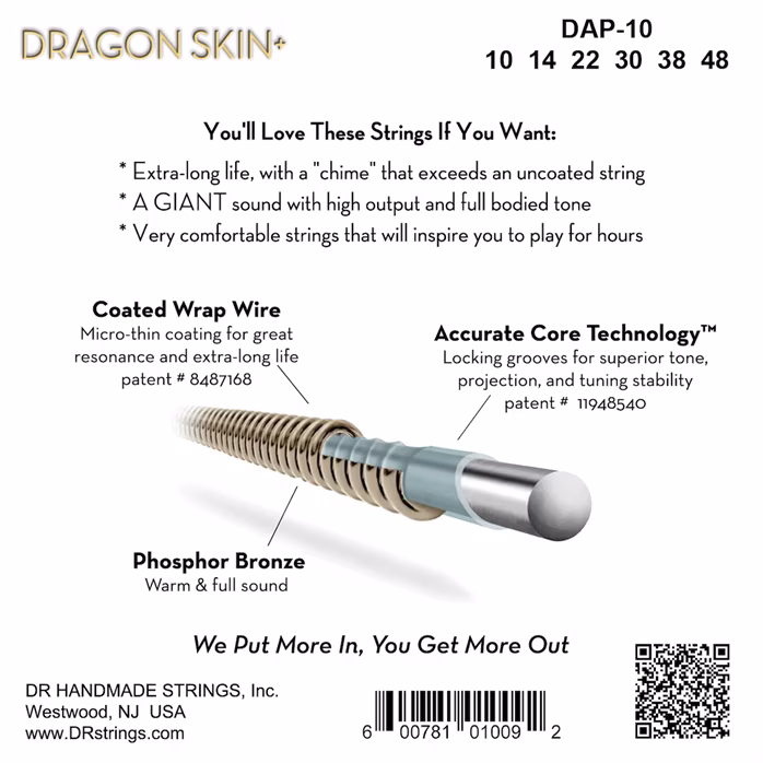 DR Strings Dragon Skin+ DAP-10 - Stahlseiten für akustische Gitarre