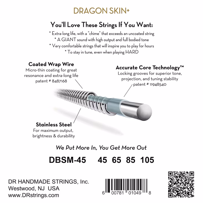 DR Strings Dragon Skin+ DBSM-45 - Basssaiten