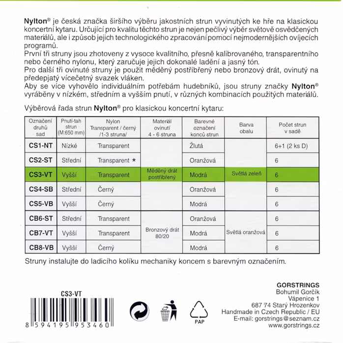 Gorstrings Nylton CS3VT 3045 Cristal - Nylon-Saiten für klassische Gitarre