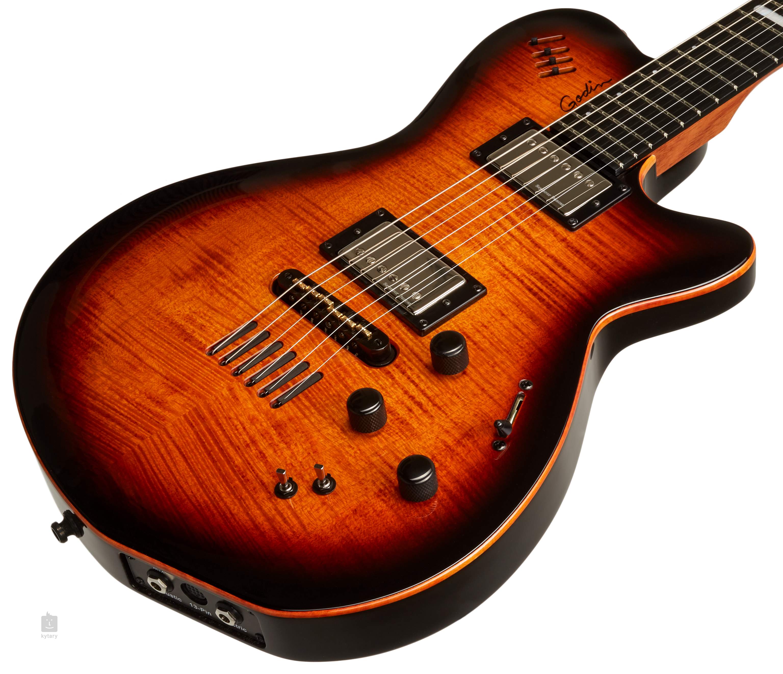 GODIN LGX  SA Cognac Burst Flame AA Electric Hybrid Midi Guitar