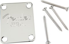 FENDER 4-Bolt American Series Bass Neck Plate with Fender Corona Stamp, Chrome